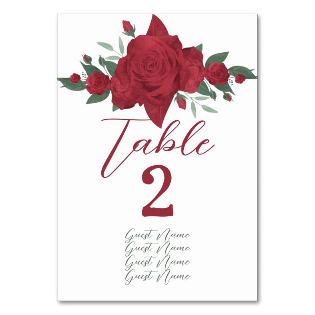 Red Roses Boho Wedding Table Number (Back)