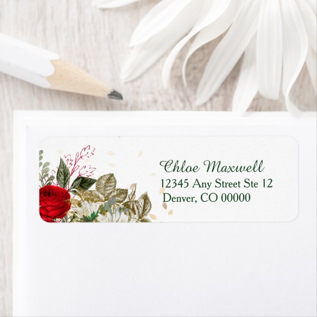 Red Roses Border Floral Return Address (Insitu)