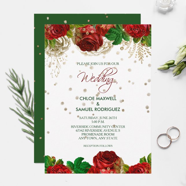 Red Roses Border Floral Wedding Invitation (Creator Uploaded)