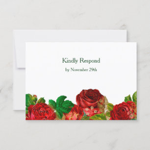 Red Roses Border Floral Wedding RSVP Card
