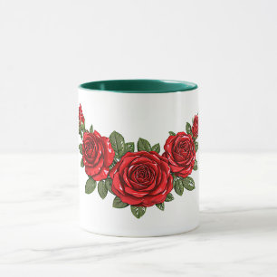 Red Roses Botanical Illustration Mug