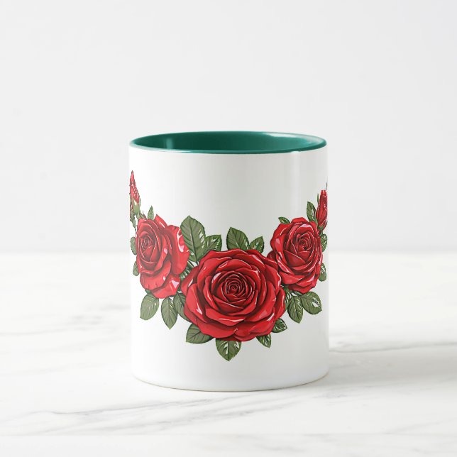 Red Roses Botanical Illustration Mug (Center)