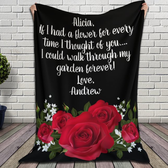 Red Roses Bouquet Custom Love Note Fleece Blanket (Creator Uploaded)