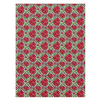 Red Roses Bouquet Floral Love Rockabilly Chequered Tablecloth
