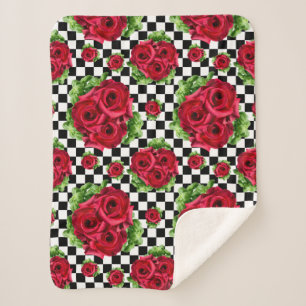 Red Roses Bouquet Floral Love Rockabilly Sherpa Blanket