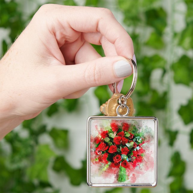 Red Roses Bouquet flower watercolor – wb Keychain (Creator Uploaded)