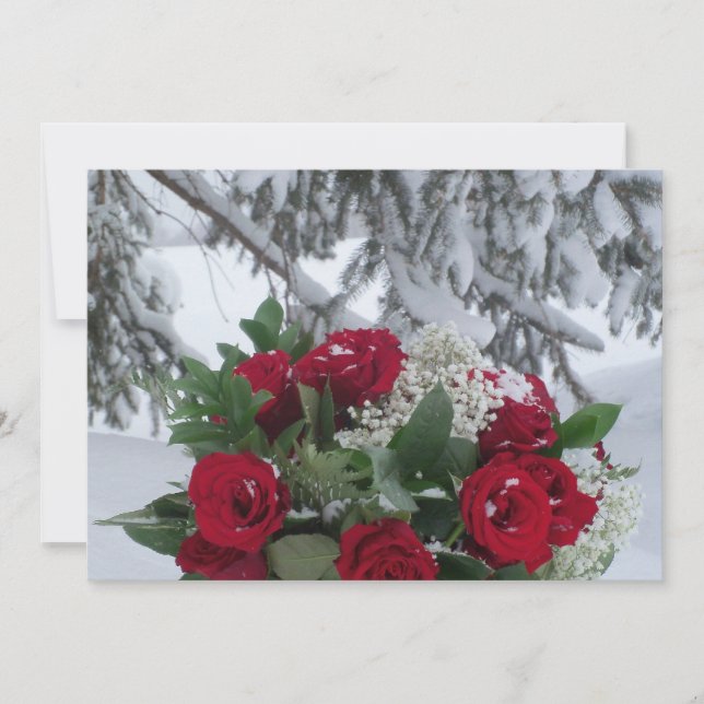 Red Roses Bouquet in Snow White Winter Wedding (Front)