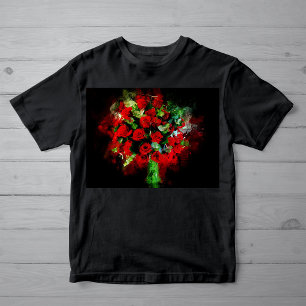 Red Roses Bouquet Watercolor on Black Background T-Shirt