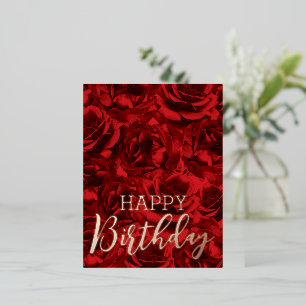 Red Roses Bouquets Happy Birthday Foil Holiday Postcard