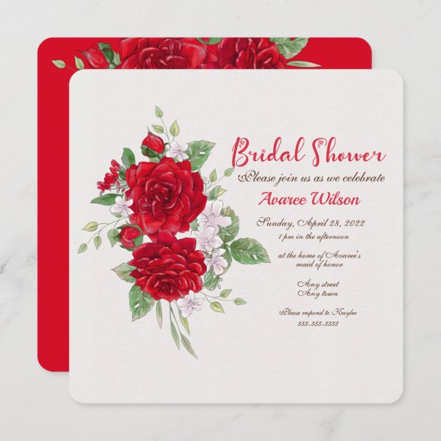 Red Roses Bridal Shower  Invitation (Front/Back)