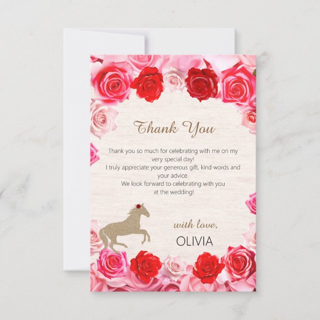  Red Roses Bridal Shower Thank You Card (Front)
