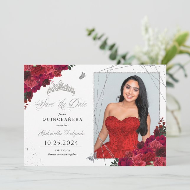 Red Roses Carte photo Quinceañera Enregistrer La D (Debout devant)