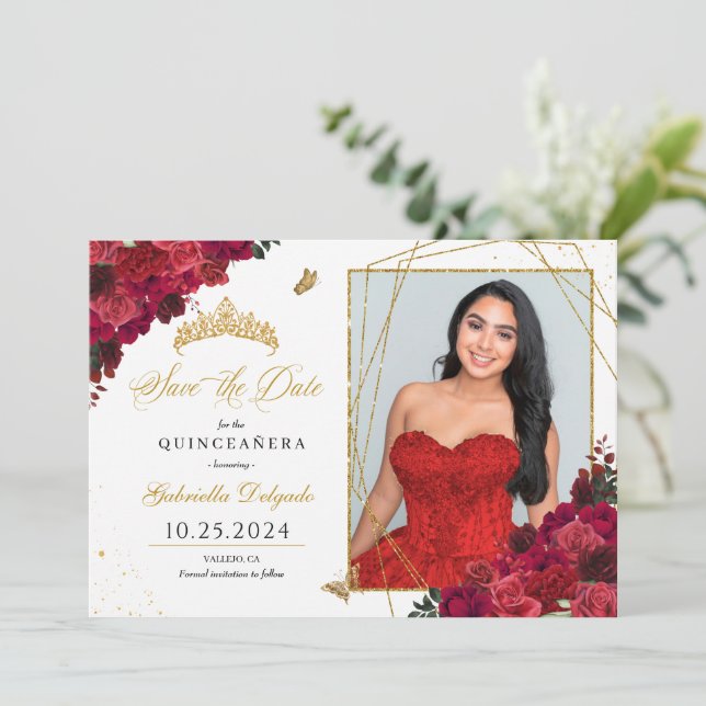 Red Roses Carte photo Quinceañera Enregistrer La D (Debout devant)