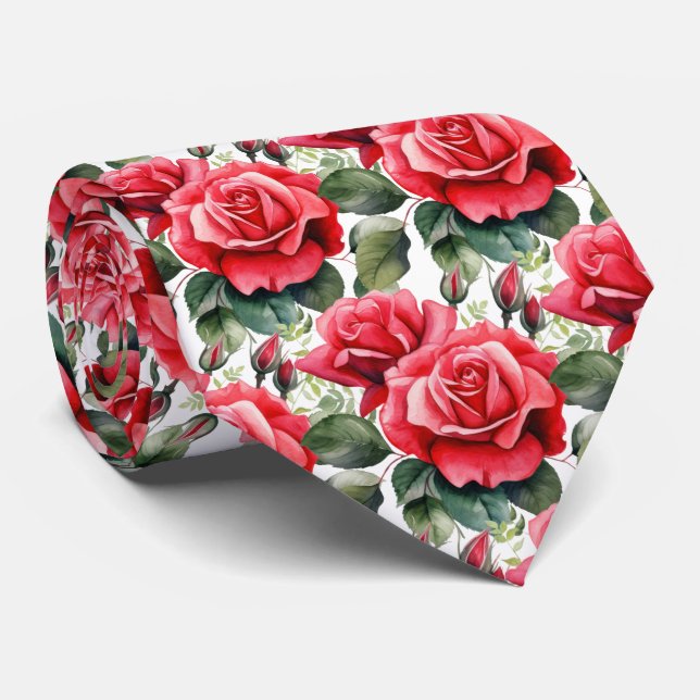 Red Roses Classic Formal Neck Tie (Rolled)