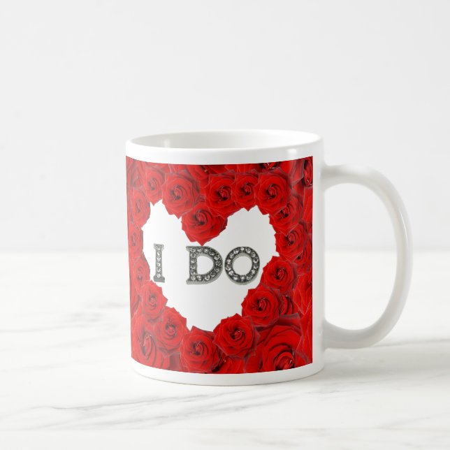 Red Roses Coeur Je fais Bling Mariage Mug (Droite)