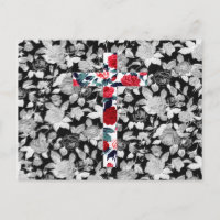 Red Roses Cross & Black and White Floral Pattern