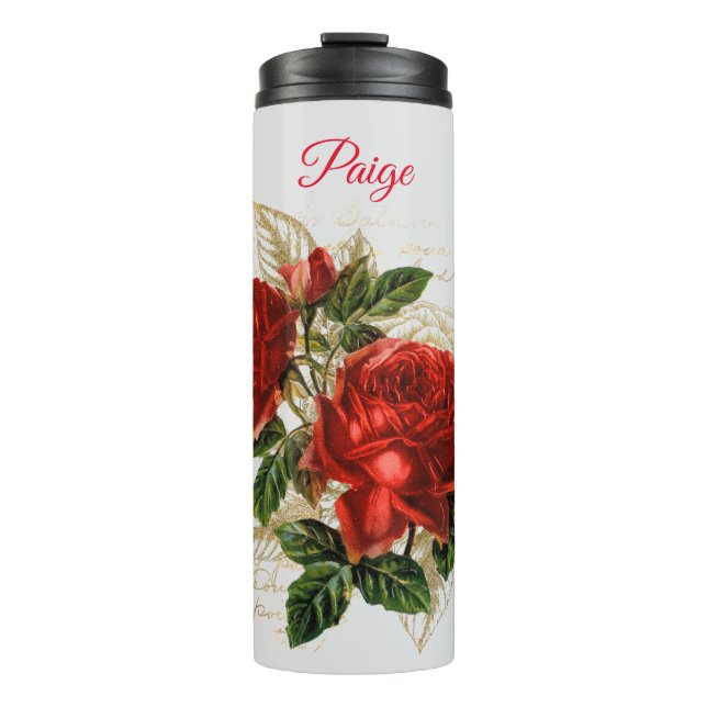 Red Roses Custom Name Thermal Tumbler (Front)