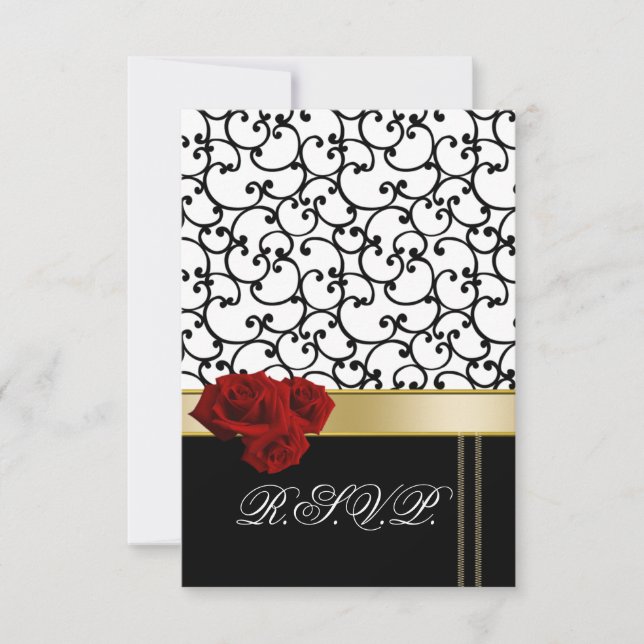 red roses damask  rsvp cards standard 3.5 x 5 (Front)