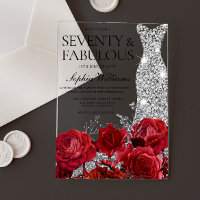 Red Roses Diamond Dress Womans 70th Birthday Party