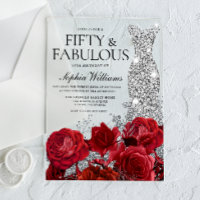 Red Roses Diamond Gown Black 50th Birthday Party
