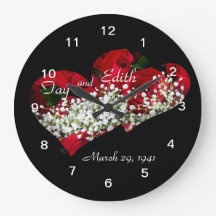 Red Roses & Double Hearts Clock- customize