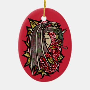 Red Roses Dragon Art                               Ceramic Ornament