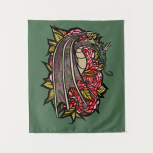 Red Roses Dragon Art                               Tapestry