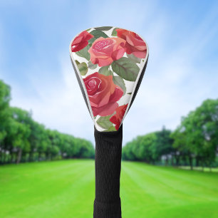 Red Roses   Elegant Floral Rose Watercolor Golf Head Cover