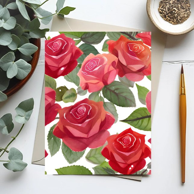 Red Roses | Elegant Floral Rose Watercolor Postcard (Creator Uploaded)