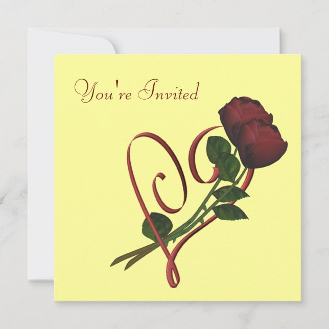 Red Roses Elegant Heart Floral Invitation (Front)