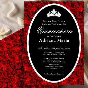 Red Roses Elegant Silver Floral Quinceanera