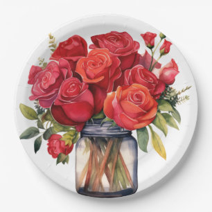 Red Roses Elegant Wedding Paper Plate