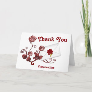 Red Roses & Envelope Thank You  - Personalize Card