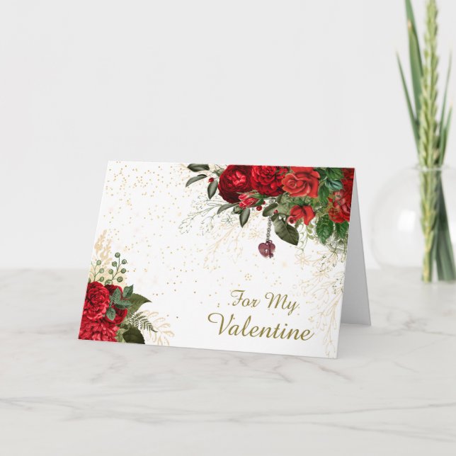 Red Roses et Confetti Romantique Carte Saint-Valen (Devant)