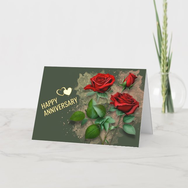 Red Roses et Foil Bonne carte d'anniversaire (Recto)