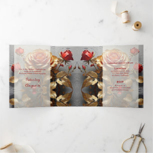 Red Roses et Gold Sweet 16 Party Invitation