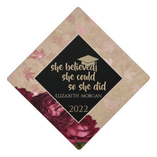 Red Roses Falling Leaves Glitter Graduate Cap