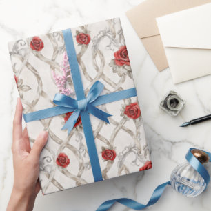 Red Roses Faux Wood Floral Love Wrapping Paper