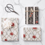 Red Roses Faux Wood Floral Wedding Wrapping Paper Sheet<br><div class="desc">Romantic Red Roses Faux Wood Floral Love Black Stripes Birthday Wedding</div>