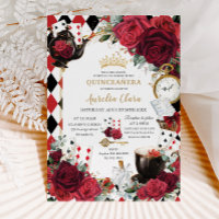 Red Roses Floral Alice in Wonderland Quinceañera 