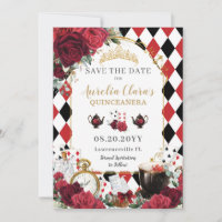 Red Roses Floral Alice in Wonderland Quinceañera