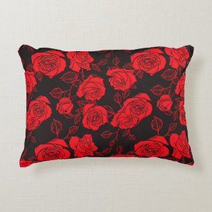 "Red Roses" Floral Art Pattern Accent Pillow