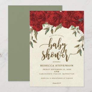 red roses floral baby shower invitation