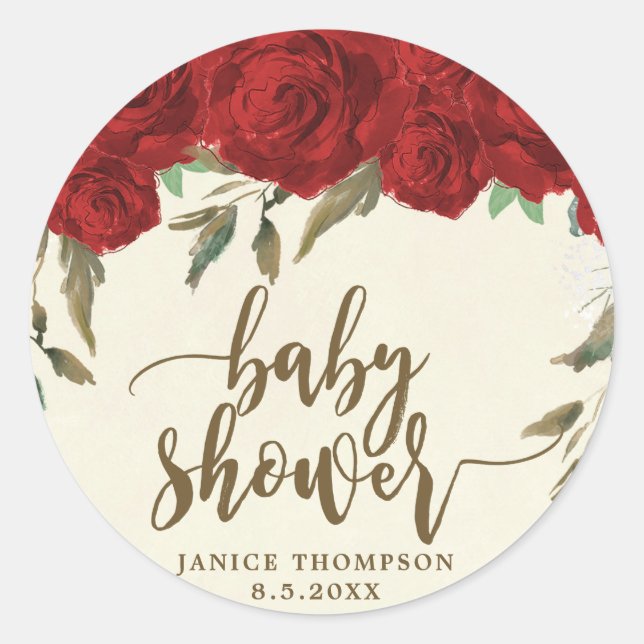 red roses floral baby shower sticker favours (Front)