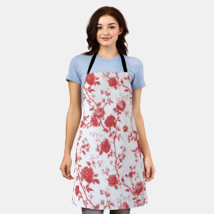 Red Roses Floral Bridal Shower Apron
