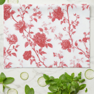 Red Roses Floral Bridal Shower Kitchen Towel