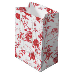 Red Roses Floral Bridal Shower Medium Gift Bag