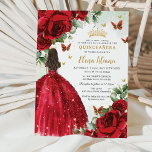 Red Roses Floral Butterflies Quinceañera Sweet 16 Invitation<br><div class="desc">Personalize this boho chic vibrant red floral Quinceañera / Sweet 16 birthday invitation easily and quickly. Simply click the customize it further button to edit the texts, change fonts and fonts colours. Featuring bright red roses, butterflies and a girl dressed in a glittery red ball gown. Matching items available in...</div>