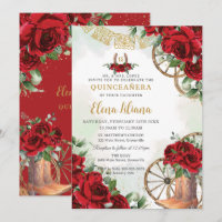 Red Roses Floral Charro Boots Sweet 16 Quinceañera
