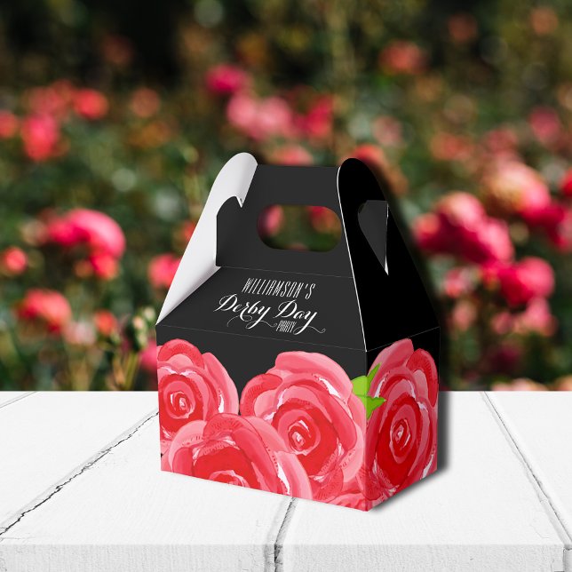 Red Roses Floral Derby Gable Style Favor Box (Gable style party favor boxes 4"w x 2.5"l x 5"h)
